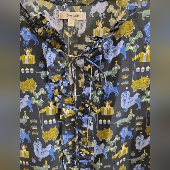 Tyler Boe Halprin Silk Woof Party Top Small Dog Party Graphic Design - Picture 3 of 9